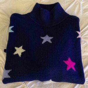 Crown & Ivy Blue Cowl Neck Sweater with Star Pattern and Long Sleeves